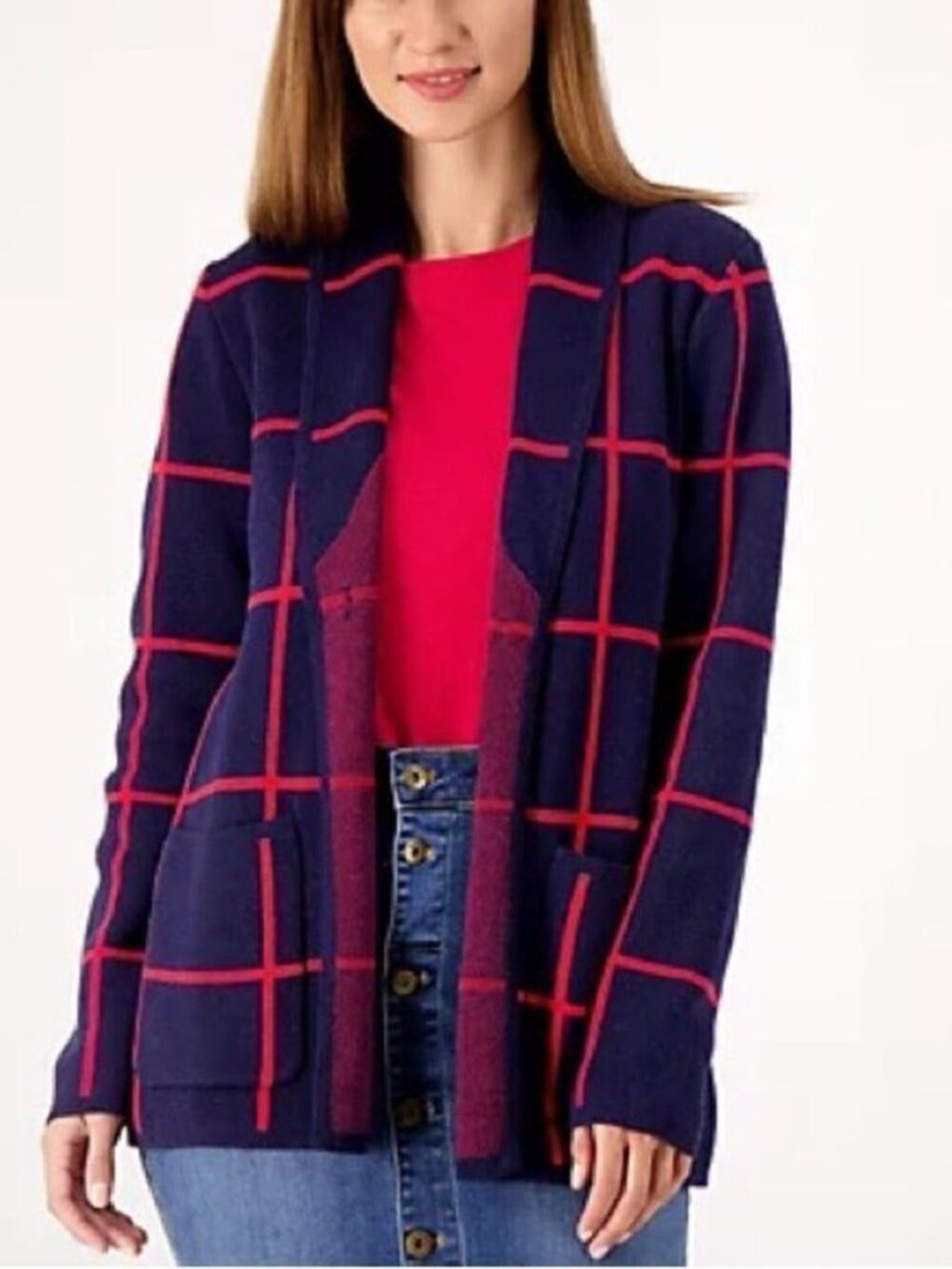 Denim & Co. Jacquard One Button Sweater Coat with Pockets